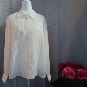 Karen Scott, button down, ivory colored blouse, size L